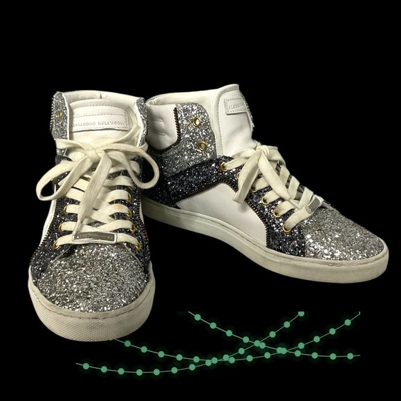 Alessandro Dell'Acqua Shoes - Alessandro Dell’Acqua Sneaker SZ 9 Leather Glitter White Silver Streetwear Women